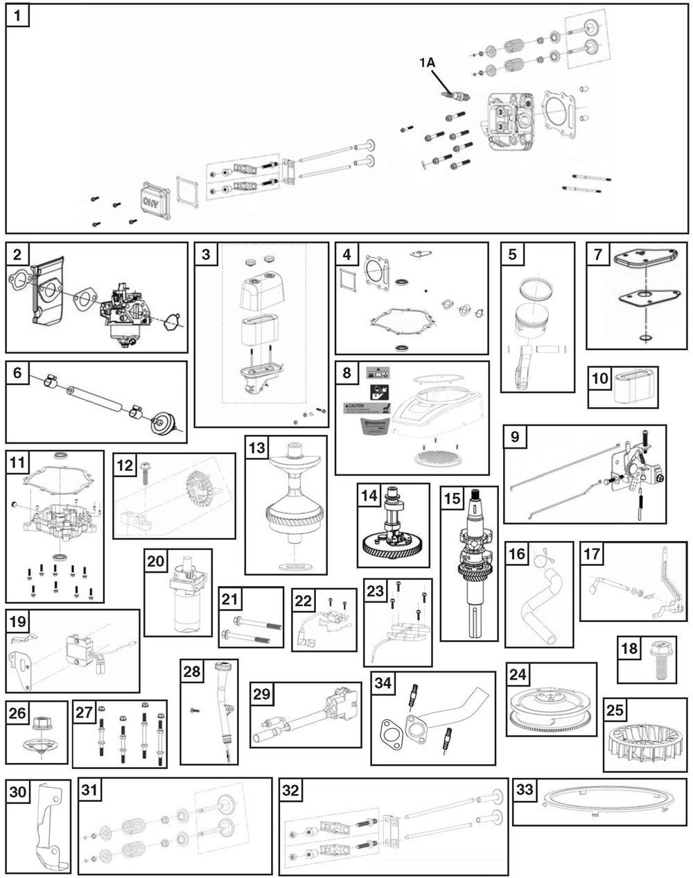 Engine Diagram and Parts List for 352 591070901 Husqvarna Engine