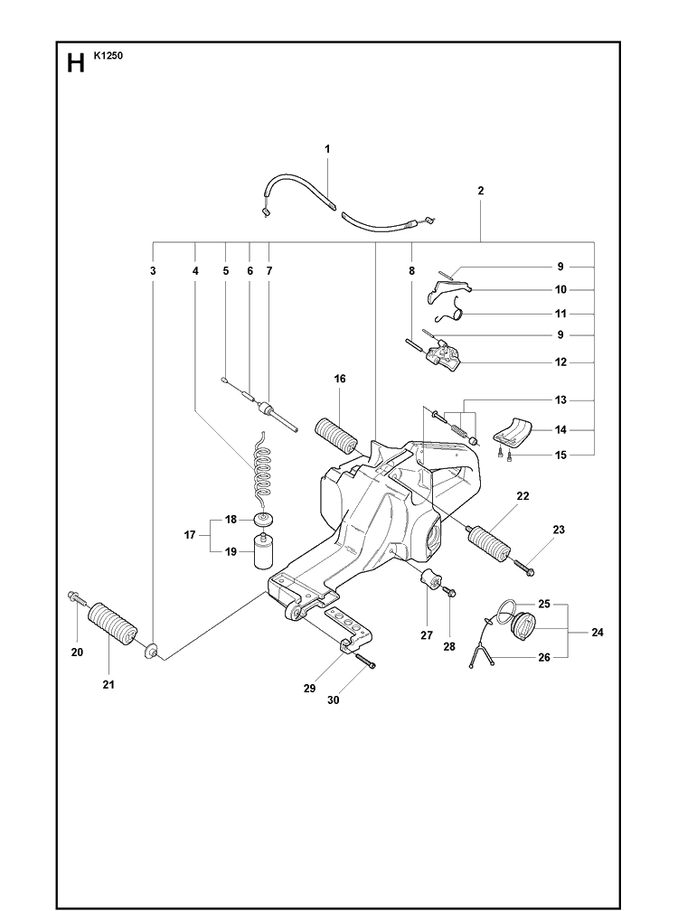 Fuel Tank And Handle Diagram and Parts List for K1250 2008-01 Husqvarna Lawn Tractor Accessories
