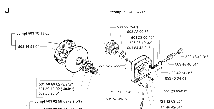 Clutch And Oil Pump Diagram and Parts List for 395XP/ (XPG)(20010100001-20034000000) Husqvarna Chainsaw