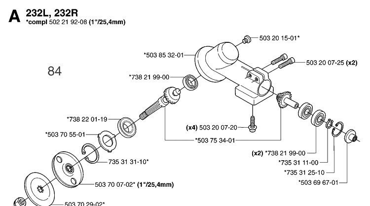 Bevel Gear Diagram and Parts List for 232R 20144900001-Current Husqvarna Brush Cutter