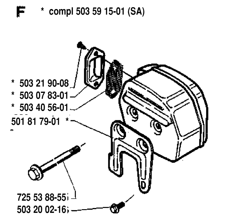 Muffler Diagram and Parts List for 288 19933600001-19974900000 Husqvarna Chainsaw