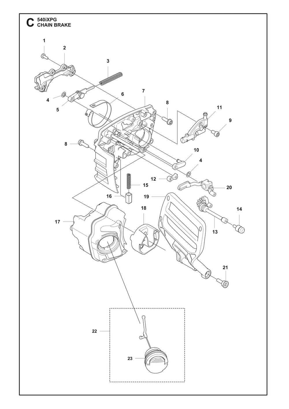 Chain Brake Diagram and Parts List for 540IXPG  Husqvarna Chainsaw
