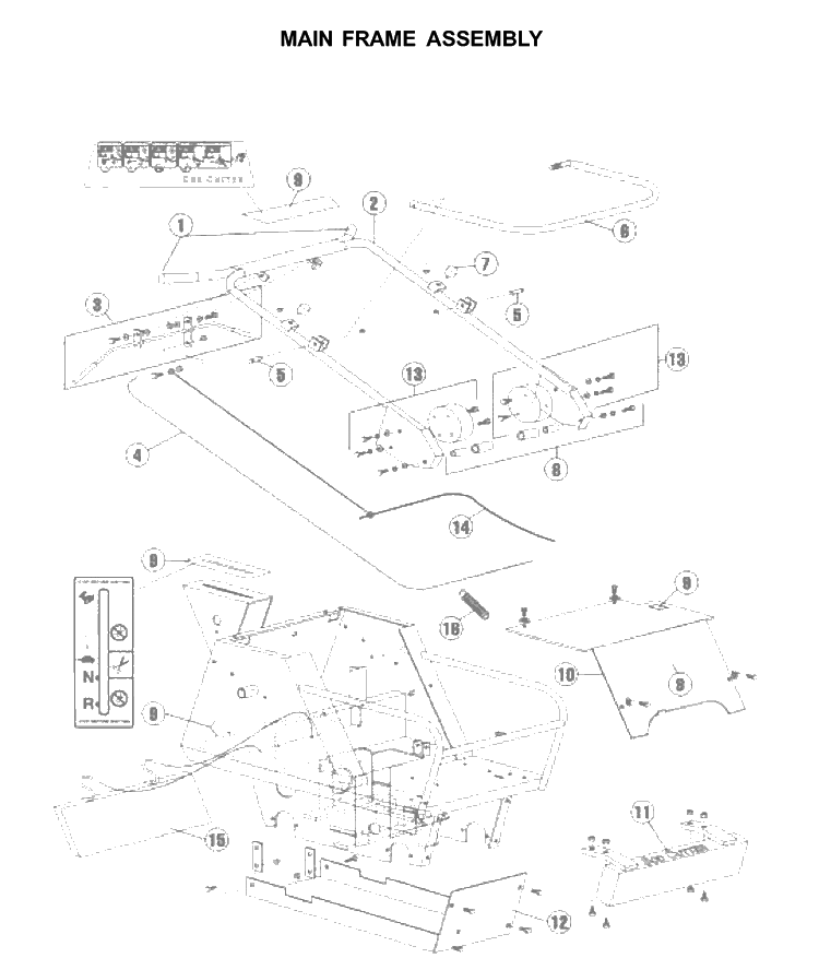 Mainframe, Left Side Diagram and Parts List for SC18 2001-03 Husqvarna Lawn Tractor Accessories