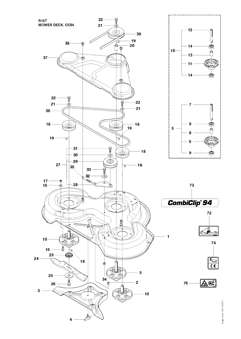 Mower Deck / Cutting Deck 3 Diagram and Parts List for R15T (966414201)(2010-07) Husqvarna Lawn Tractor