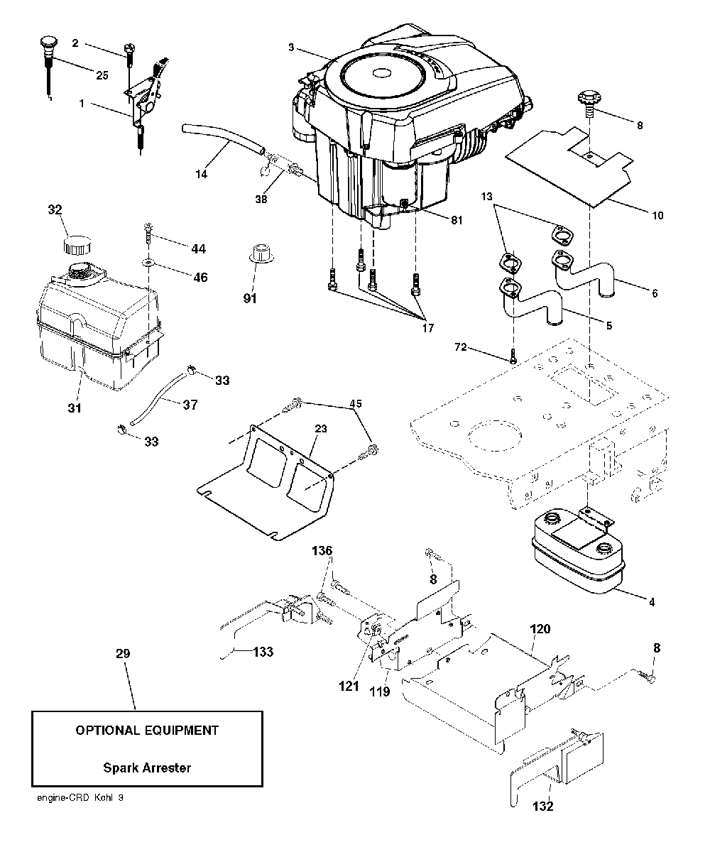 Engine Diagram and Parts List for CTH220TWIN (96061026500)(2010-01) Husqvarna Lawn Tractor