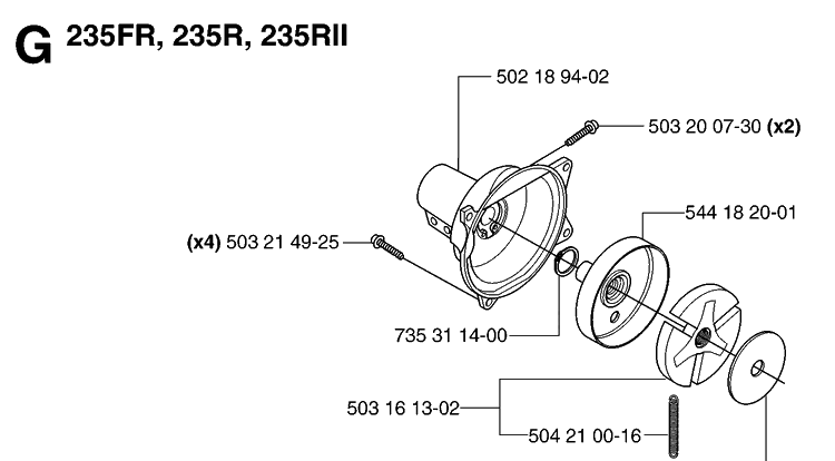 Clutch Diagram and Parts List for 235RII  Husqvarna Brush Cutter