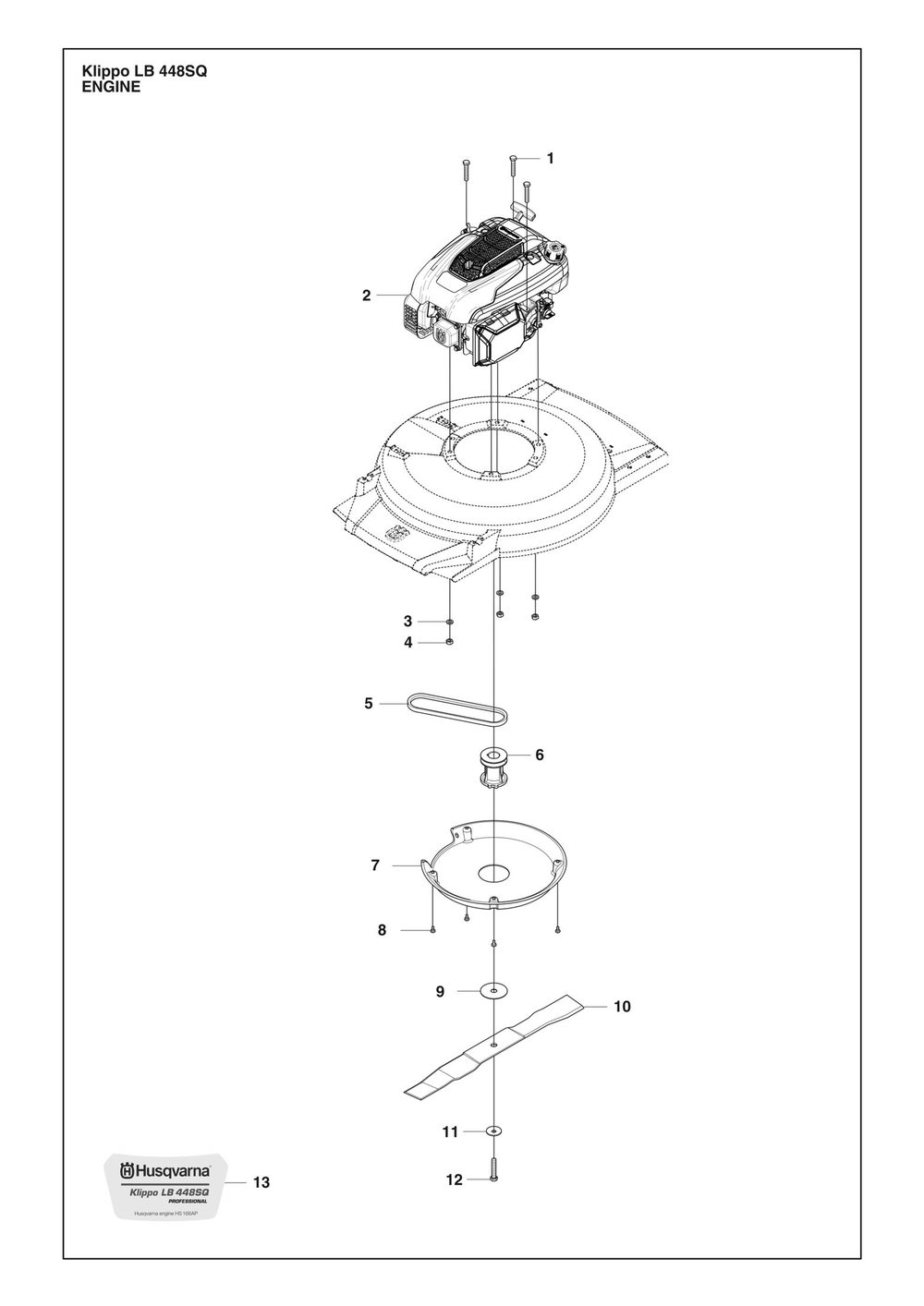 Engine Diagram and Parts List for KLIPPOLB448SQ  Husqvarna Lawn Mower