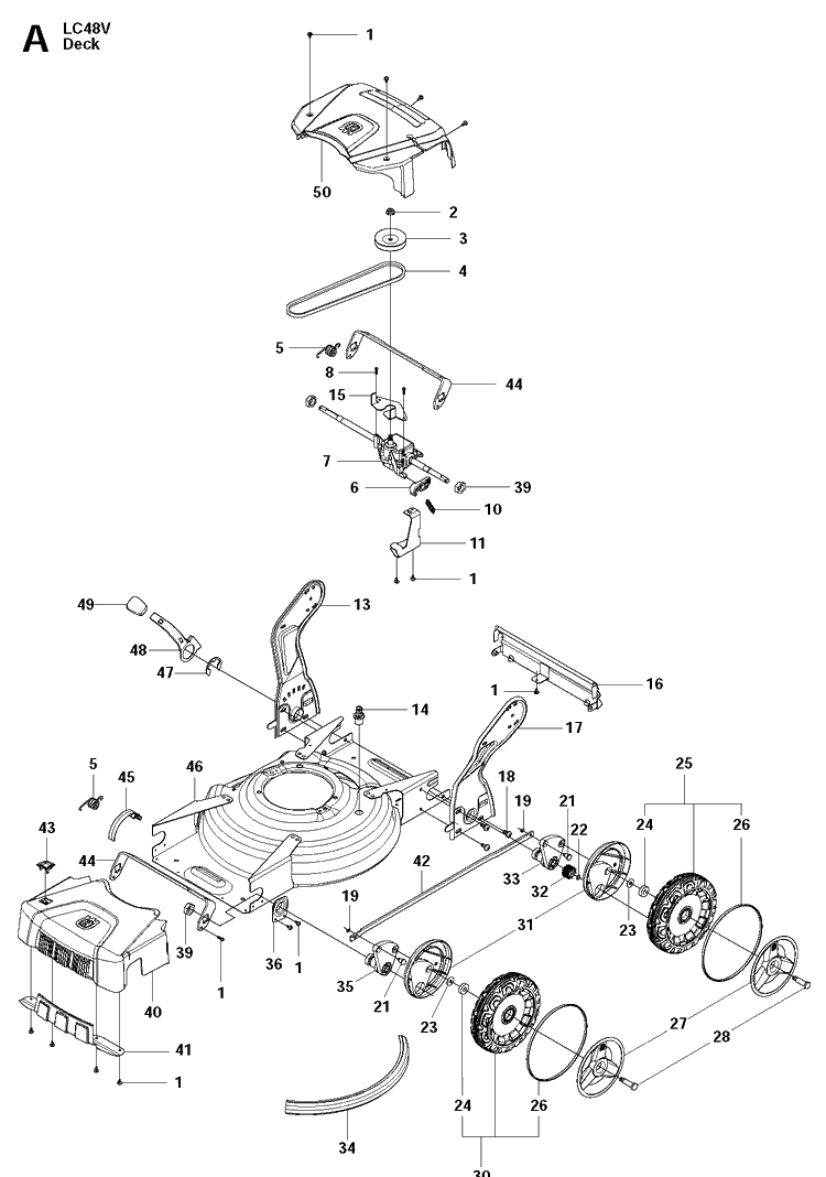 Mower Deck / Cutting Deck Diagram and Parts List for LC48V (96697530200)(2011-01) Husqvarna Lawn Mower