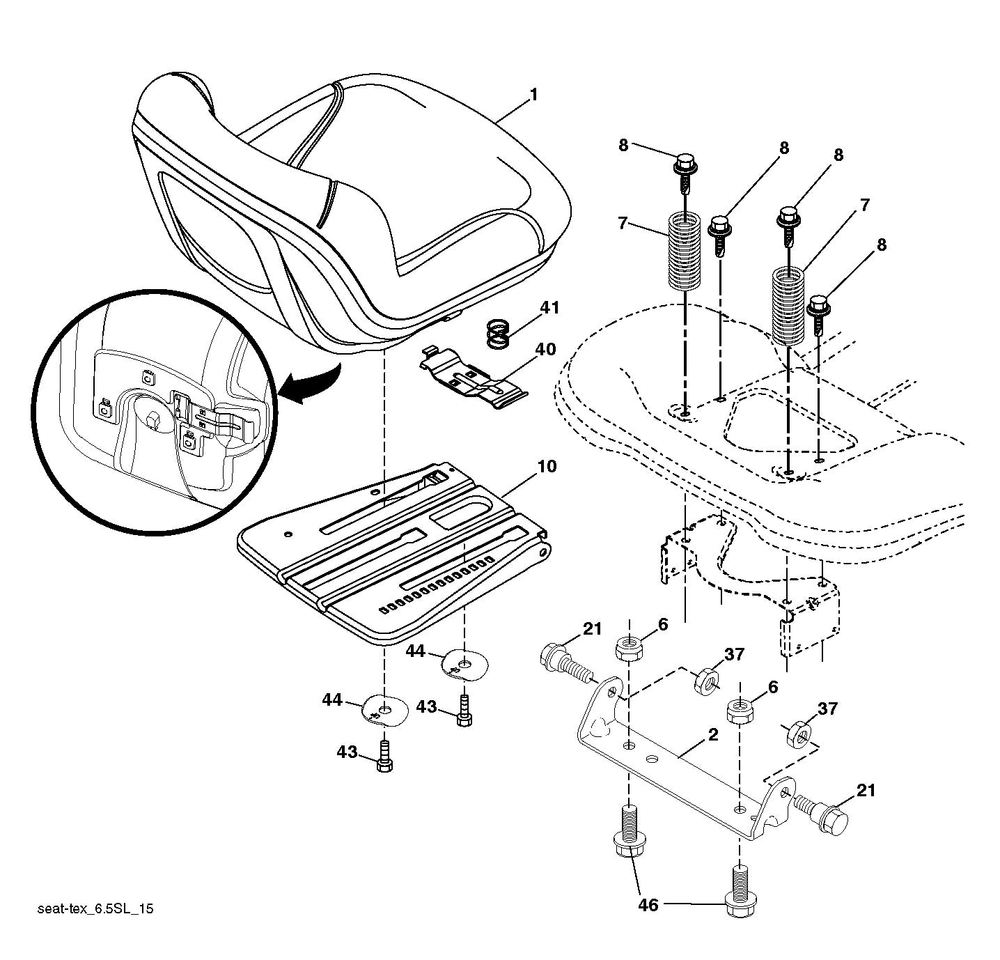 Seat Diagram and Parts List for YTH24V48 2018 Husqvarna Lawn Tractor