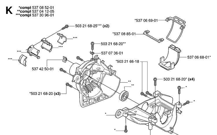 Crankcase Diagram and Parts List for 326P 20062800001-20081199999 Husqvarna Pole Saw