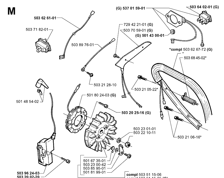 Electrical Diagram and Parts List for 371XP 19991800001-Current Husqvarna Chainsaw
