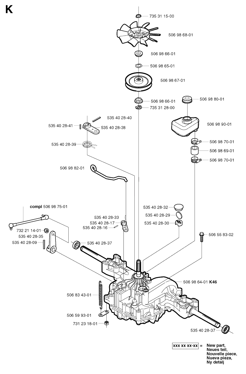 Transmission Diagram and Parts List for R13 2002-02 Husqvarna Lawn Tractor