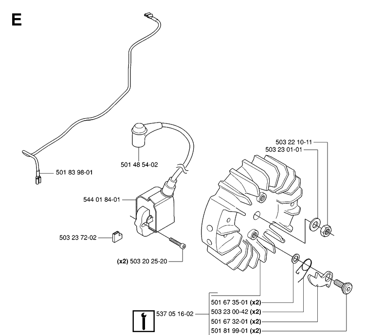 Ignition System Diagram and Parts List for 272XP 20070100001-20091400000 Husqvarna Chainsaw