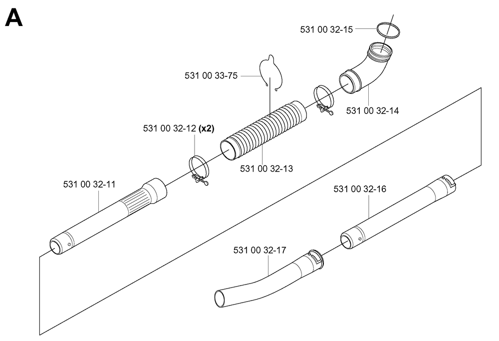 Tube Diagram and Parts List for 155B (TEX54D-EC50)(20041400001-Current)(2004) Husqvarna Leaf Blower / Vacuum