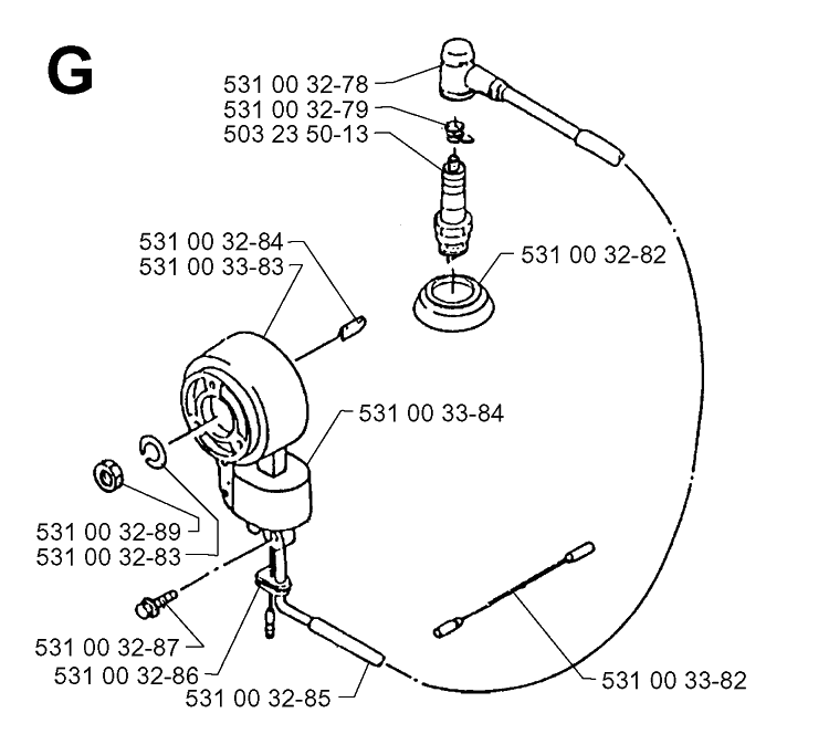 Ignition System Diagram and Parts List for 141B 19974000001-20041399999 Husqvarna Leaf Blower / Vacuum