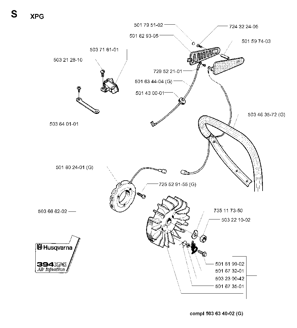 Electrical Diagram and Parts List for 394XPEPA 19980900001 Husqvarna Chainsaw