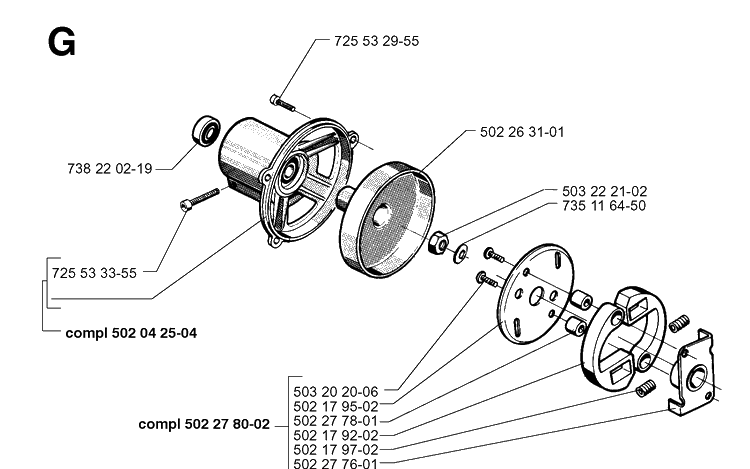 Clutch Diagram and Parts List for 250RX 19973100001-Current Husqvarna Brush Cutter