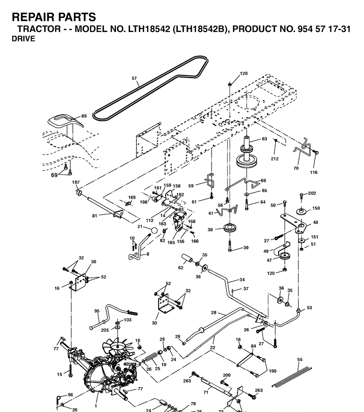Drive Diagram and Parts List for LTH18542-LTH18542B 2004-03 Husqvarna Lawn Tractor