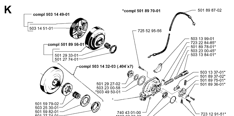Clutch And Oil Pump Diagram and Parts List for 3120 19960100001-19980900000 Husqvarna Chainsaw
