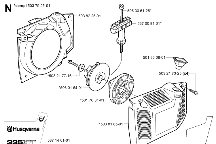 Starter Diagram and Parts List for 335XPT 20011800001-Current Husqvarna Chainsaw