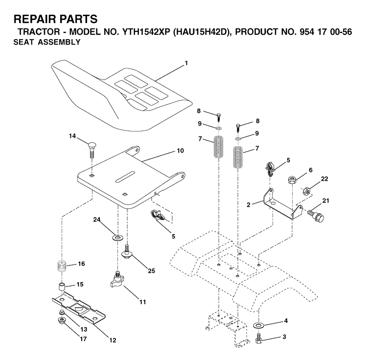 Seat Diagram and Parts List for YTH1542XP (HAU15H42D)(2003-01) Husqvarna Lawn Tractor