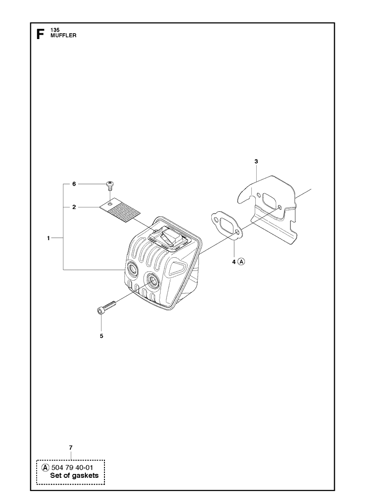 Muffler Diagram and Parts List for 135E  Husqvarna Chainsaw