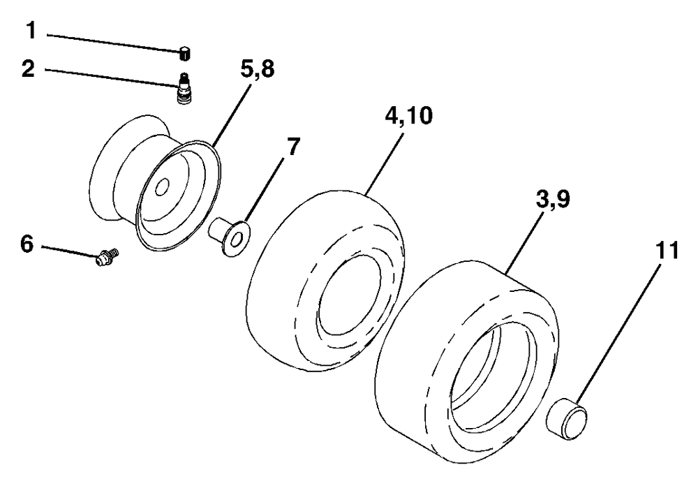 Wheels And Tires Diagram and Parts List for LT18542 (954571748-A)(2003-11) Husqvarna Lawn Tractor