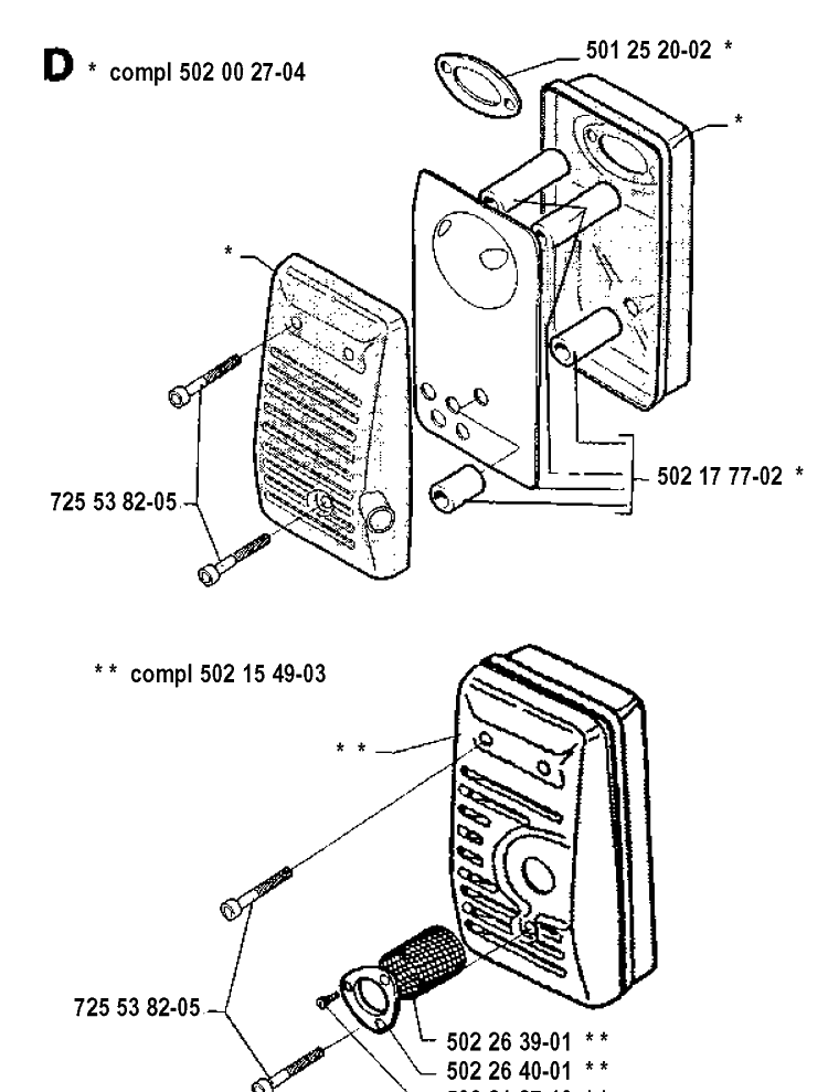 Muffler Diagram and Parts List for 265RX 19921800001-19954500000 Husqvarna Brush Cutter