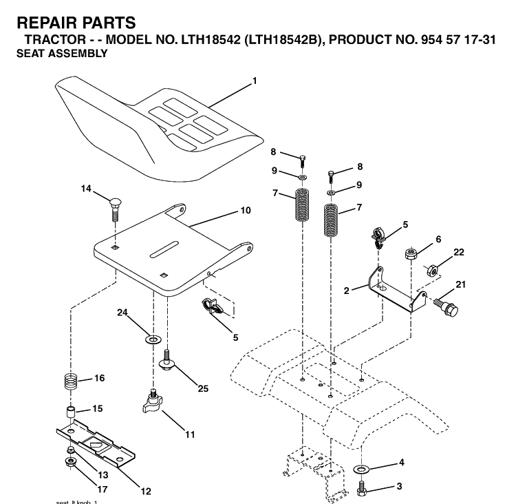 Seat Diagram and Parts List for LTH18542-LTH18542B 2004-03 Husqvarna Lawn Tractor