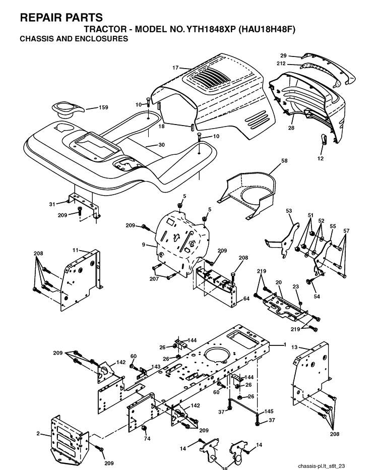 Chassis And Enclosures Diagram and Parts List for YTH1848XP (HAU18H48F)(2004-01) Husqvarna Lawn Tractor
