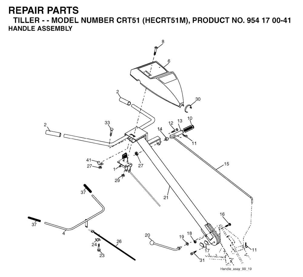 Handle Diagram and Parts List for CRT51 (954170041-M)(2003-09) Husqvarna Tiller