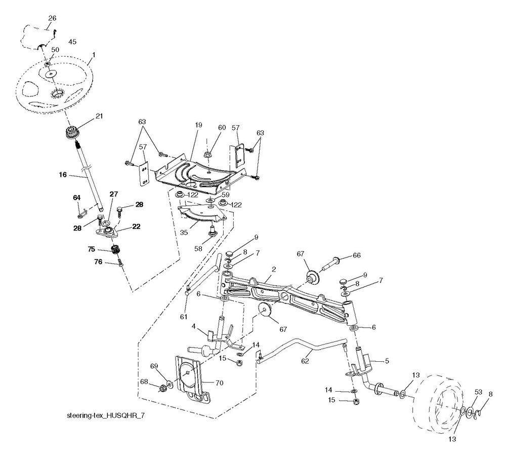 Steering Diagram and Parts List for YTH1842 2018 Husqvarna Lawn Tractor