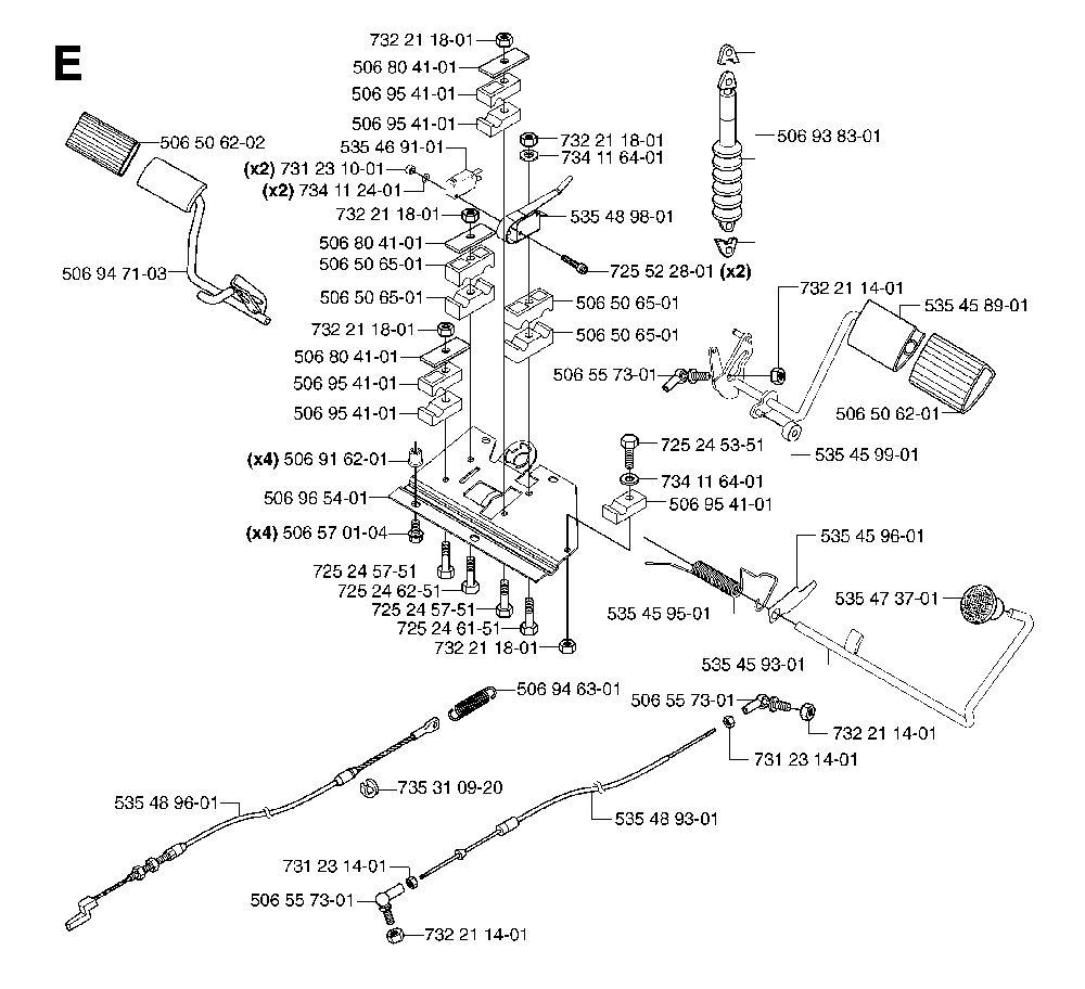 Pedals Diagram and Parts List for RIDERPRO18AWD (953536601)(2005-03) Husqvarna Lawn Tractor
