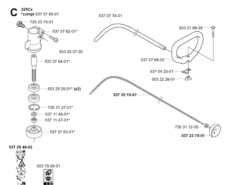 Bevel Gear And Shaft Diagram and Parts List for 325RDX 20051800001-Current Husqvarna Brush Cutter