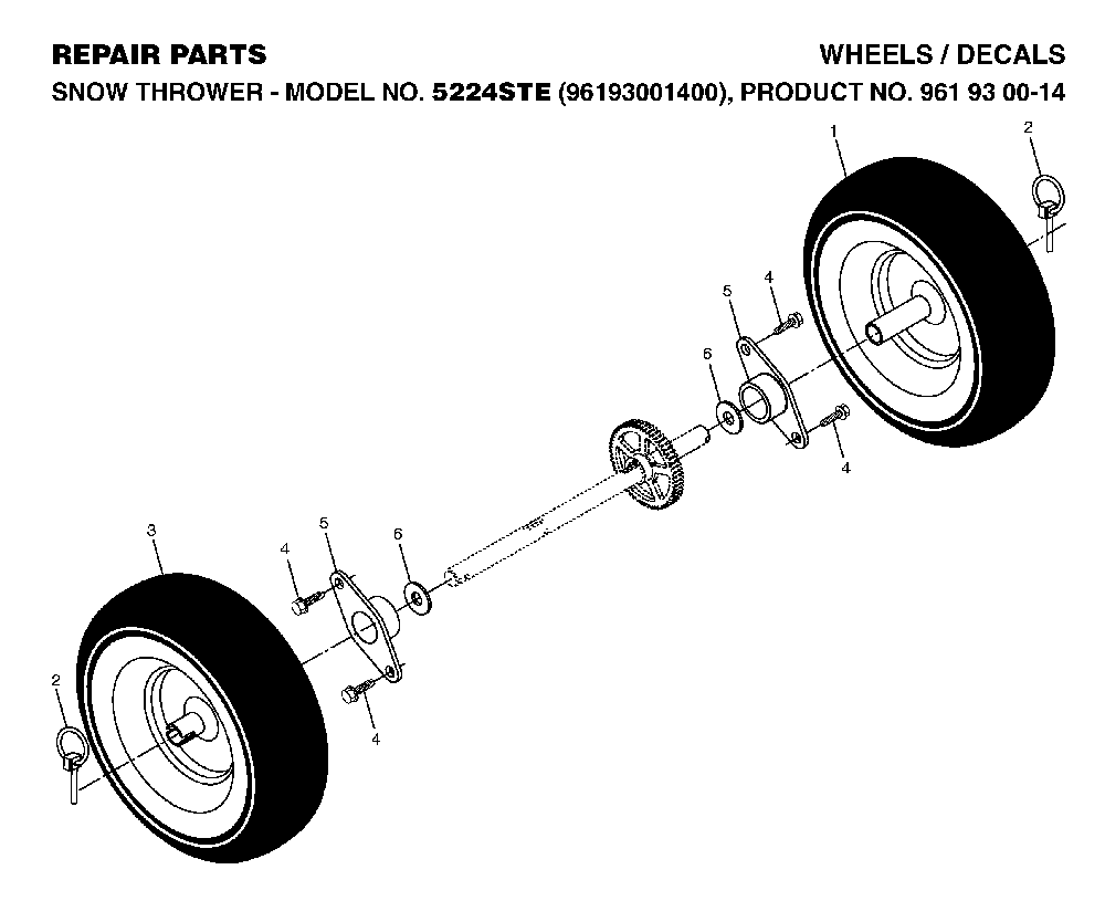 Wheels And Tires Diagram and Parts List for 5524STE (96193001400, 961930014)(2006-08) Husqvarna Snow Blower