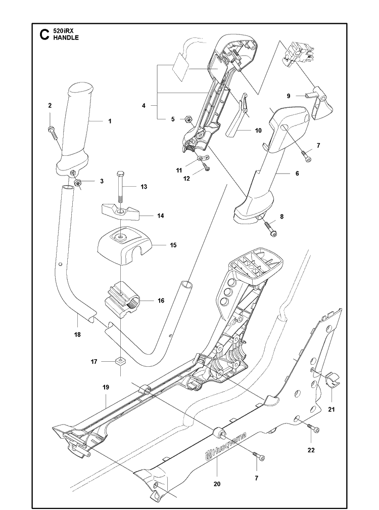 Handle Diagram and Parts List for 520IRX  Husqvarna Brush Cutter