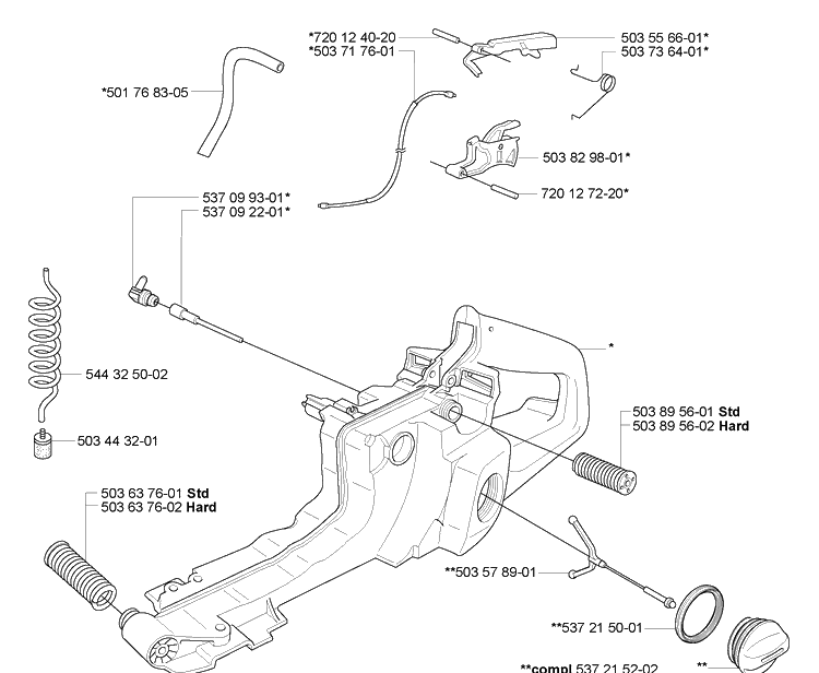 Fuel Tank/Rear Handle Diagram and Parts List for 365EPA 2007-03 Husqvarna Chainsaw