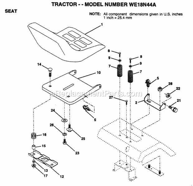 Seat Diagram and Parts List for WE18N44A 1995 Husqvarna Lawn Tractor