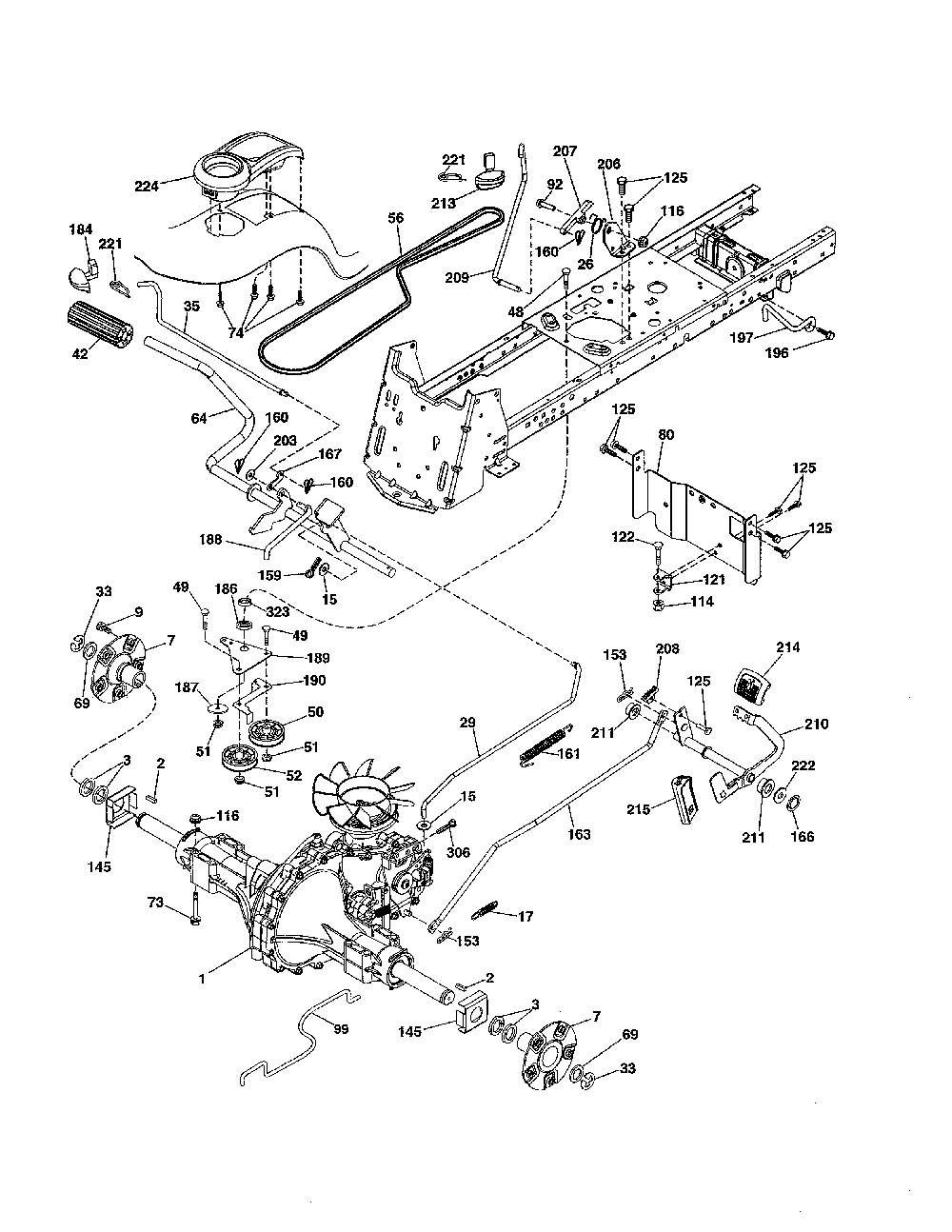 Drive Diagram and Parts List for GT54CS-502140  Husqvarna Lawn Tractor
