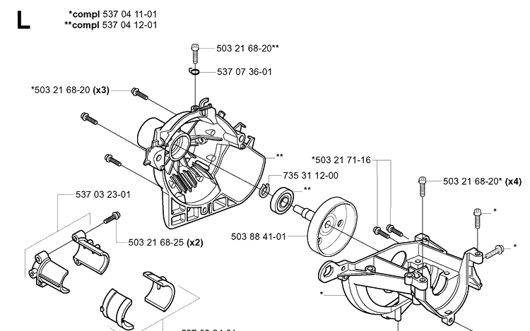 Crankcase Diagram and Parts List for 322E 20010100001-Current Husqvarna Edger