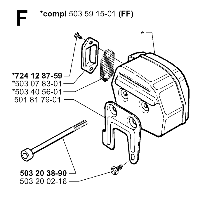 Muffler 2 Diagram and Parts List for 281 20000600001-20014000000 Husqvarna Chainsaw