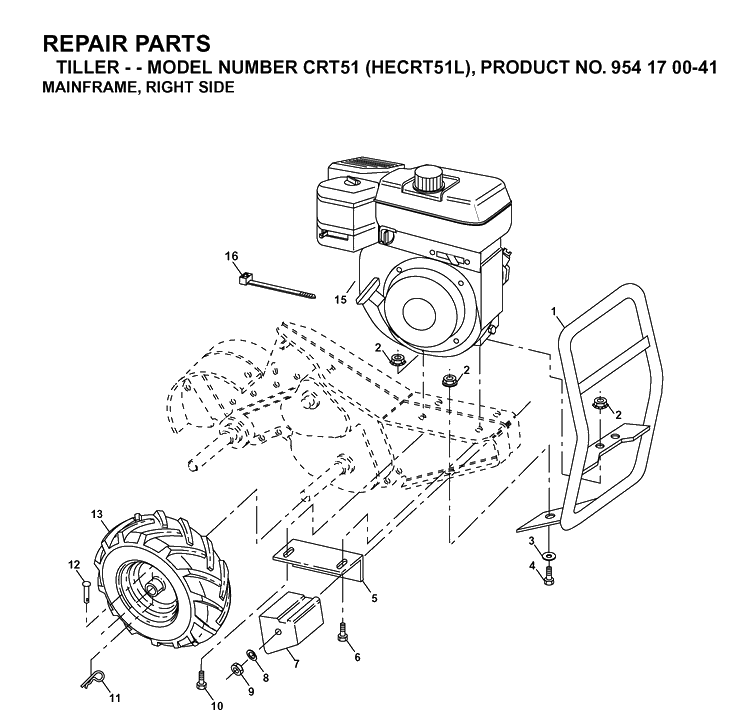 Mainframe, Right Side Diagram and Parts List for CRT51 (HECRT51L)(2003-01) Husqvarna Cultivator