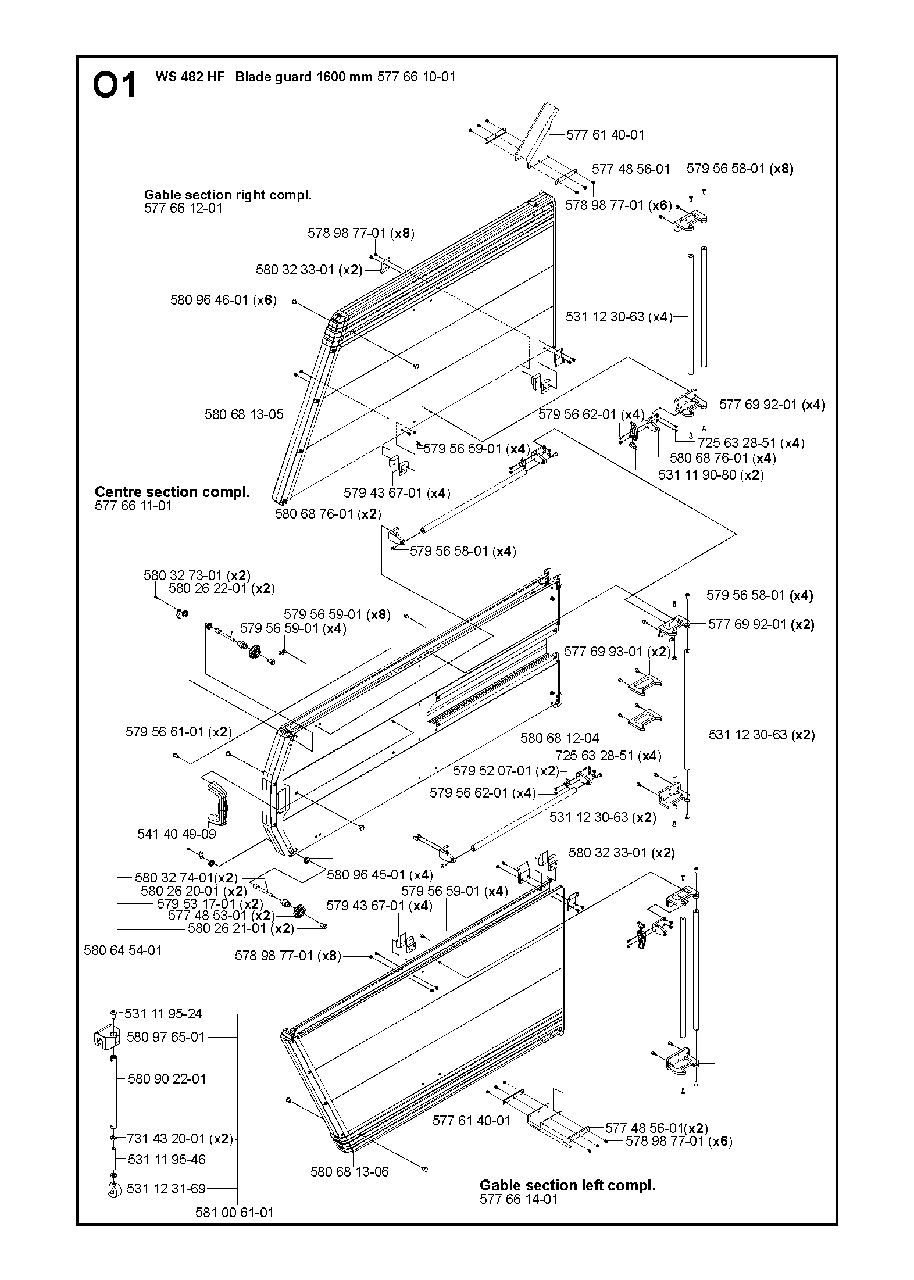 Guards 1600mm Diagram and Parts List for WS482HF (00000001275 - 20134501536)(2012-07) Husqvarna Circular Saw