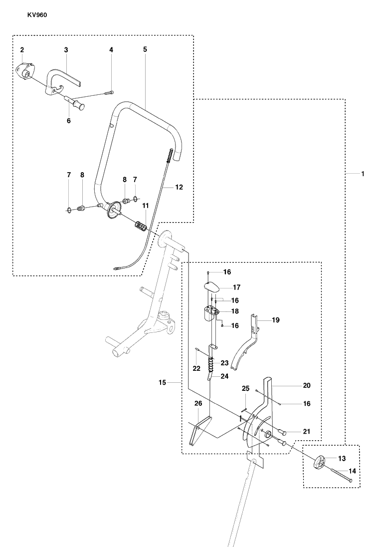 Handlebar Assembly And Throttle Handle Assembly And Depth Control Diagram and Parts List for KV960 2008-01 Husqvarna Lawn Tractor Accessories