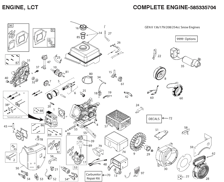 Engine Diagram and Parts List for ST227P (96191008805)(2019-03) Husqvarna Snow Blower