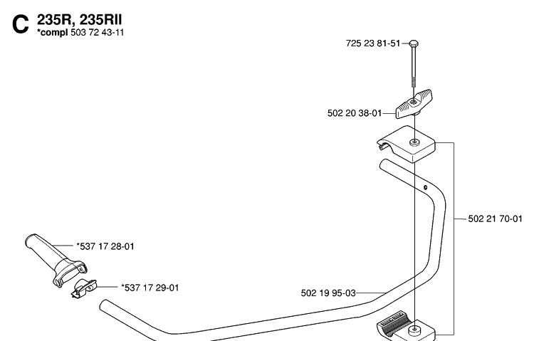 Handle Diagram and Parts List for 232R 20061400001-20144900000 Husqvarna Brush Cutter