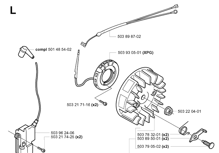 Ignition System Diagram and Parts List for 351 20012200001-Current Husqvarna Chainsaw