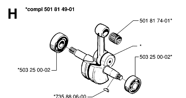 Crankshaft 2 Diagram and Parts List for 288 19974900001-20000600000 Husqvarna Chainsaw