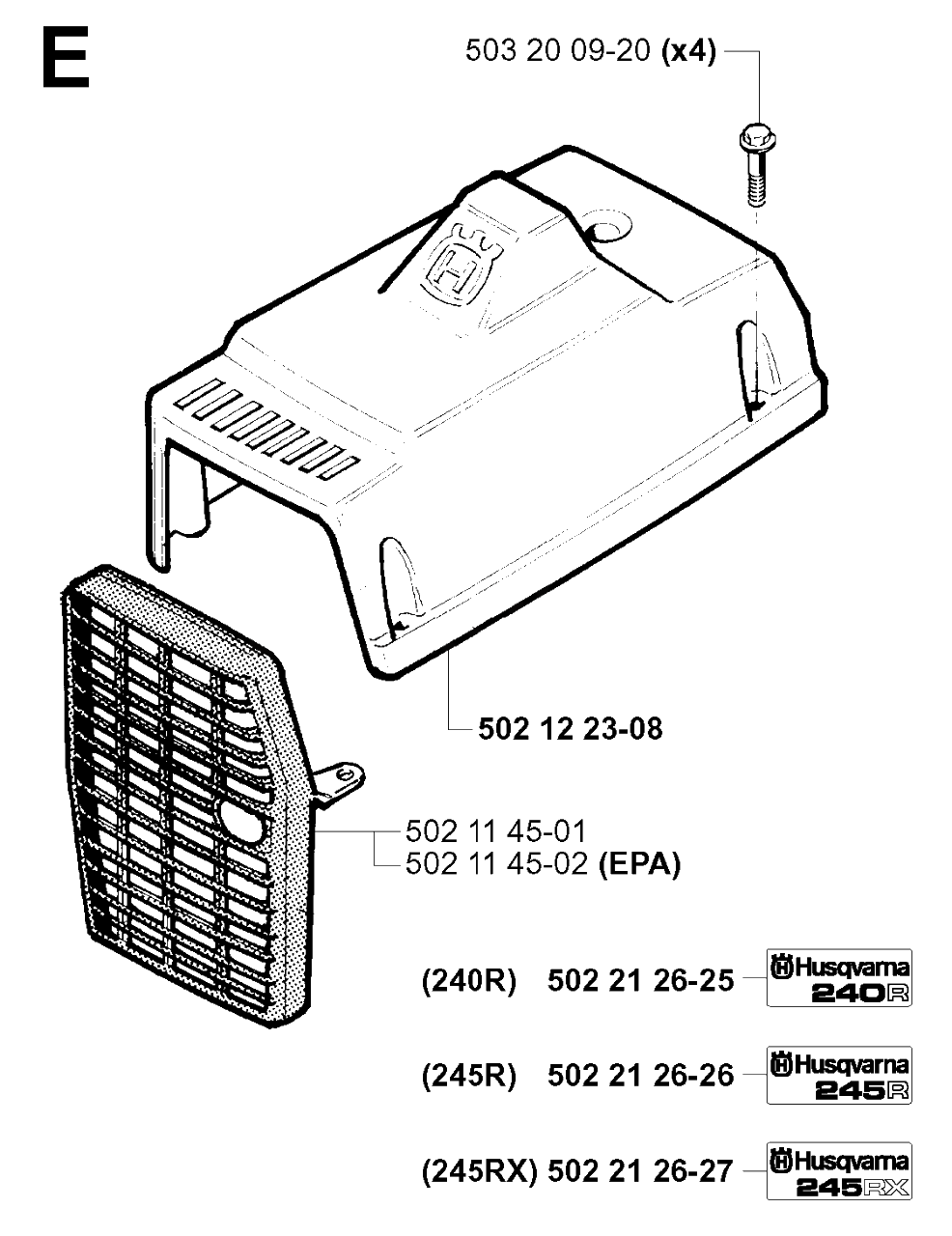 Cylinder Cover Diagram and Parts List for 240 20010100001 & Above Husqvarna Trimmer