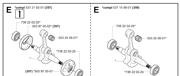 Crankshaft Diagram and Parts List for 357XP 20041800001-20050600000 Husqvarna Chainsaw
